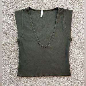 Free People Movement Perfect Day Ribbed V Neck
Tank Crop Top Olive Army Green